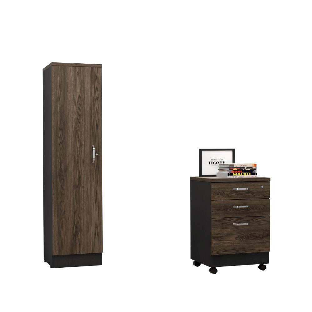 Archivador 3C + Biblioteca 1P Home Office Color Negro Soft y Coñac Para Oficina